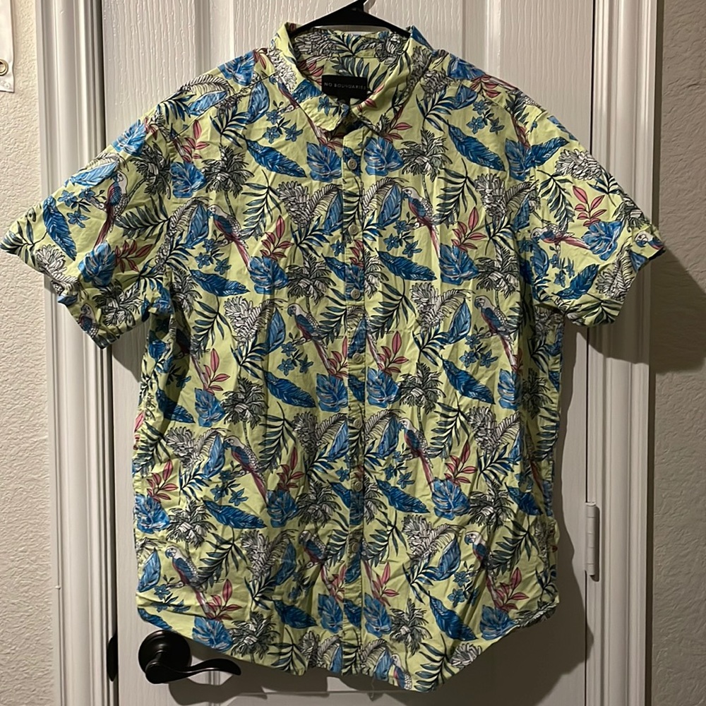 XXL Tropical Green Men’s Casual Button Down Shirt Great Condition